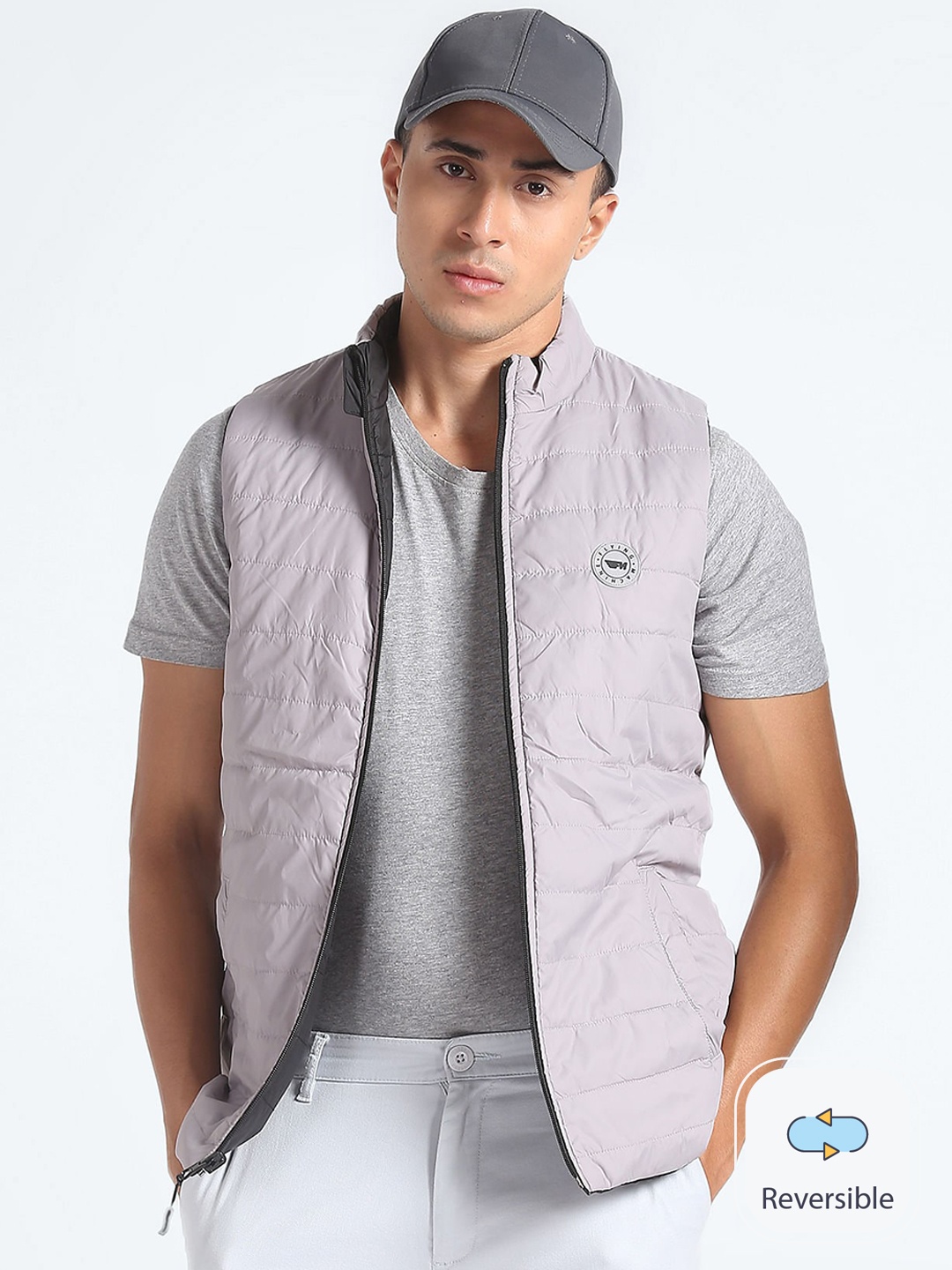 

Flying Machine Mock Collar Sleeveless Reversible Jacket, Black