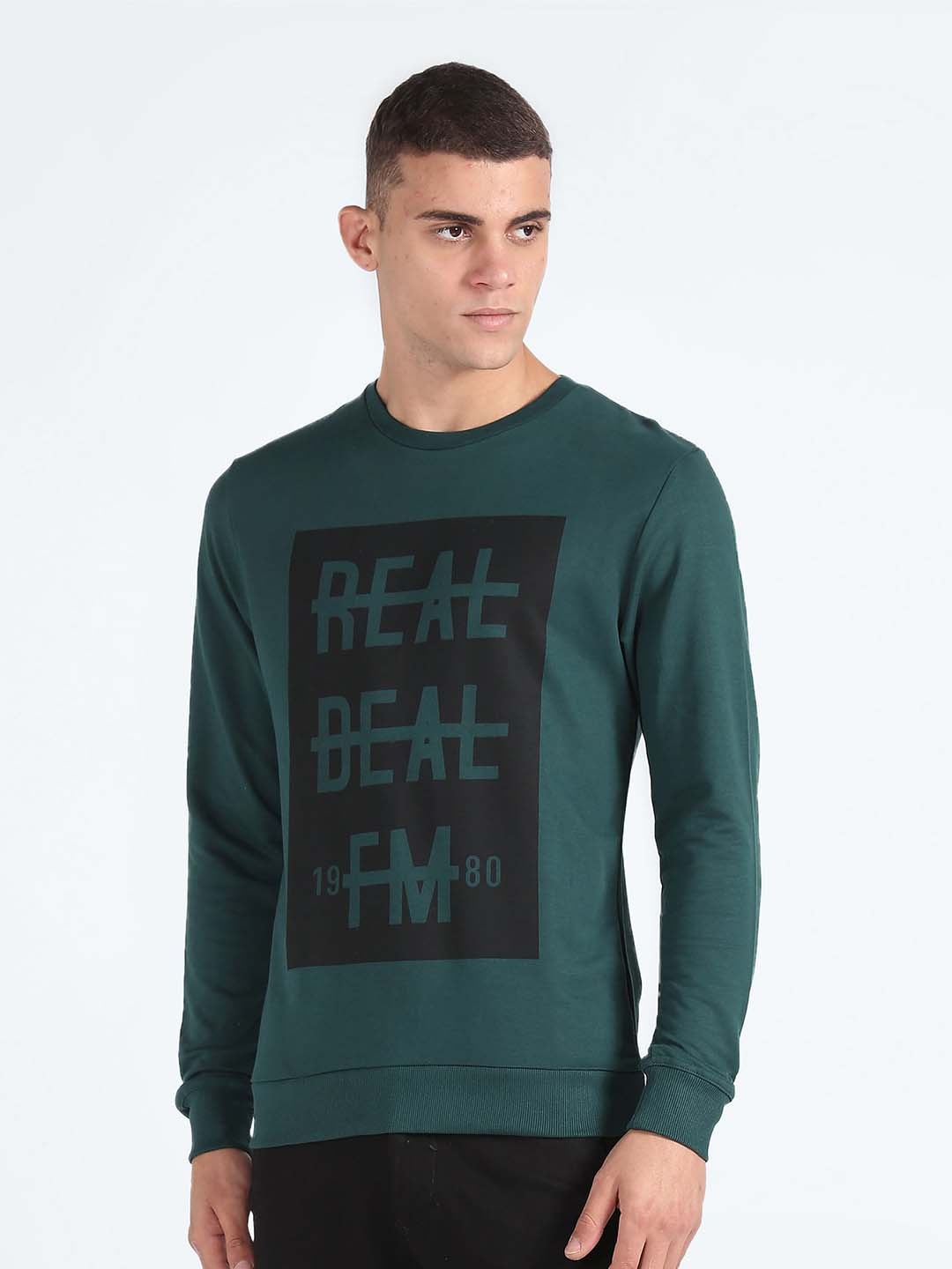 

Flying Machine Printed Pure Cotton Pullover Sweatshirt, Green