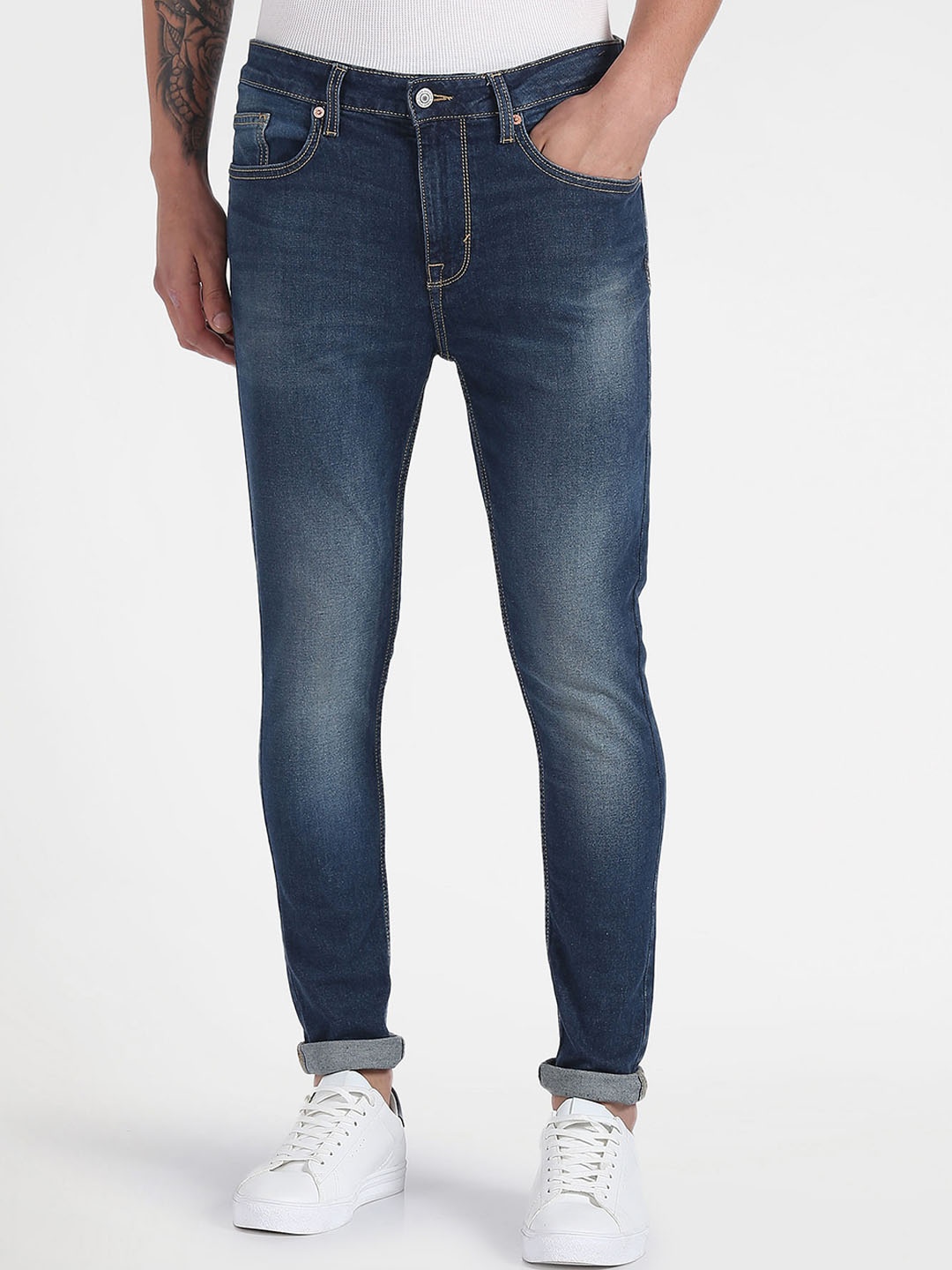 

Flying Machine Men Skinny Fit Clean Look Heavy Fade Stretchable Jeans, Blue