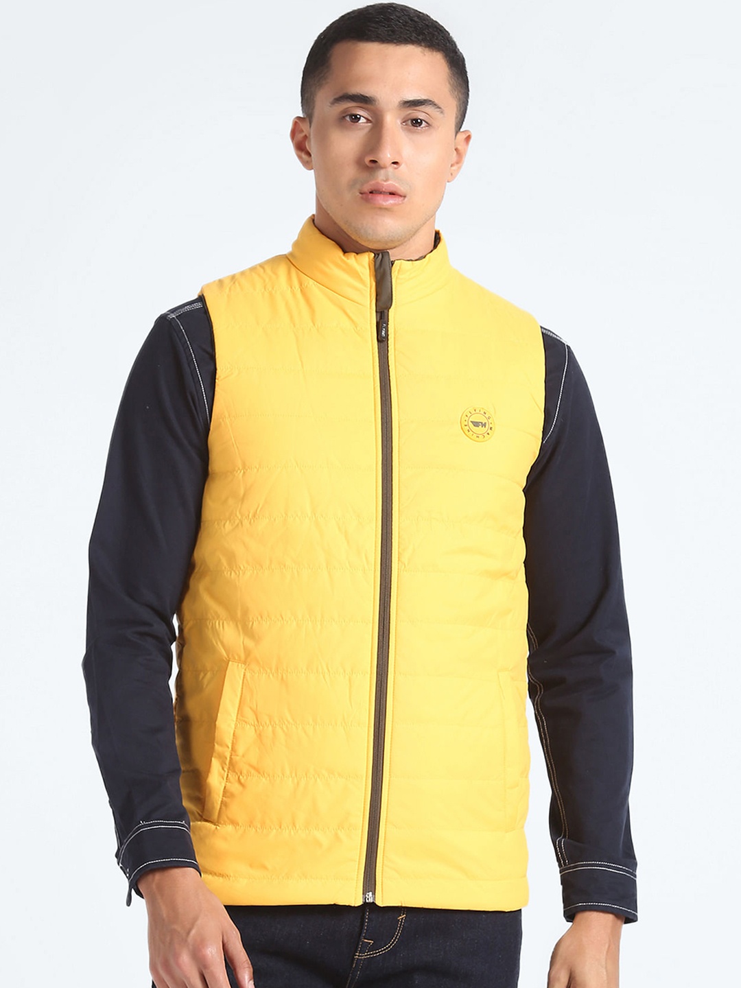 

Flying Machine High Neck Sleeveless Reversible Jacket, Yellow