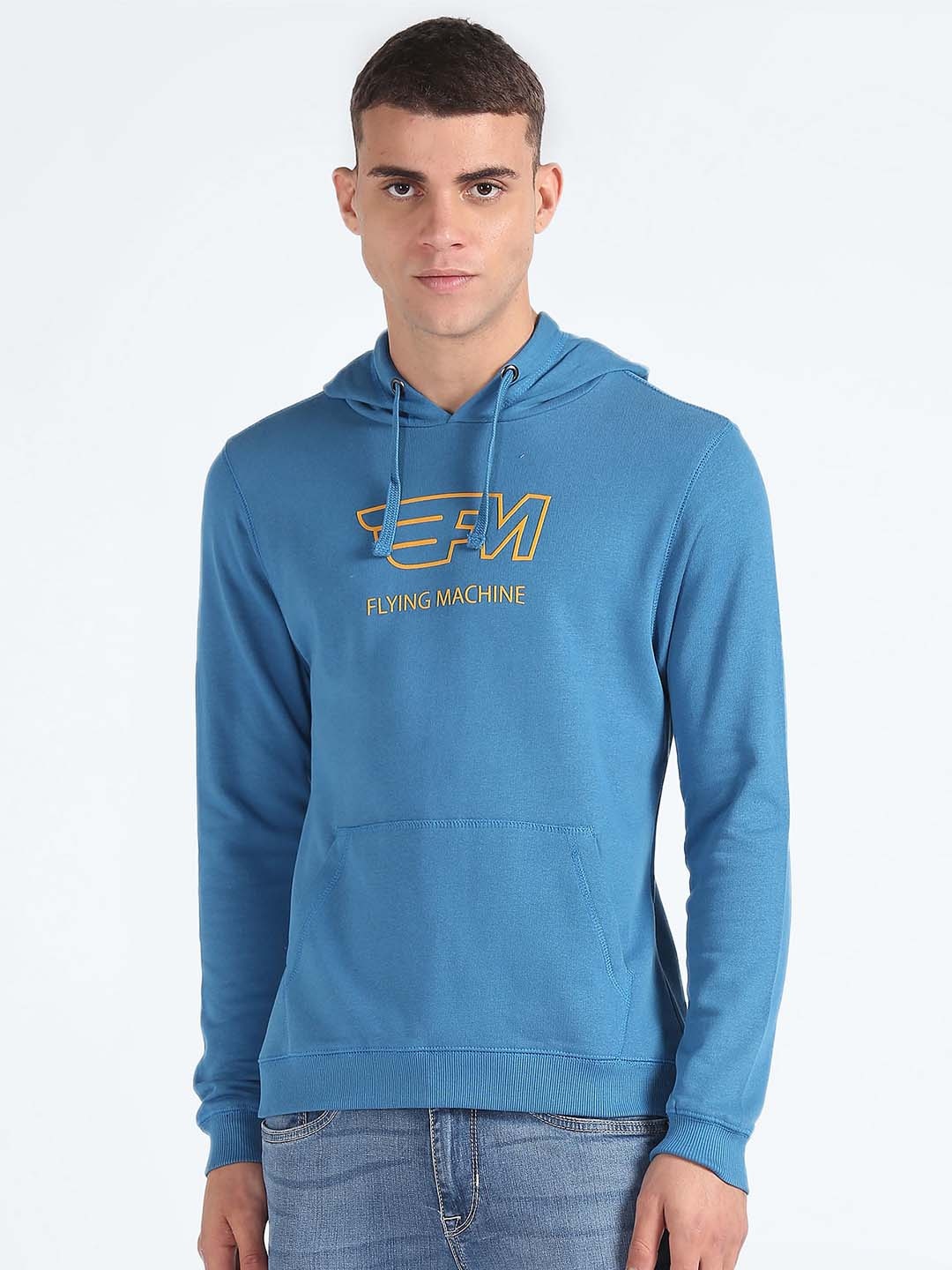 

Flying Machine Hooded Pure Cotton Sweatshirt, Blue