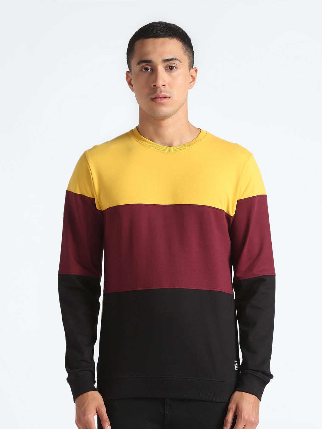 

Flying Machine Colourblocked Pure Cotton Pullover, Maroon