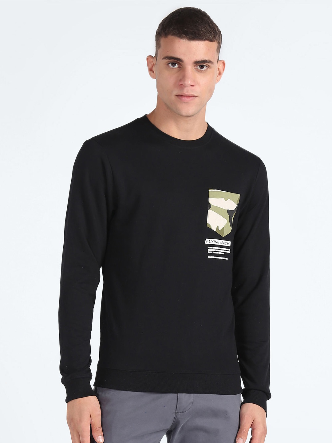 

Flying Machine Round Neck Pure Cotton Sweatshirt, Black