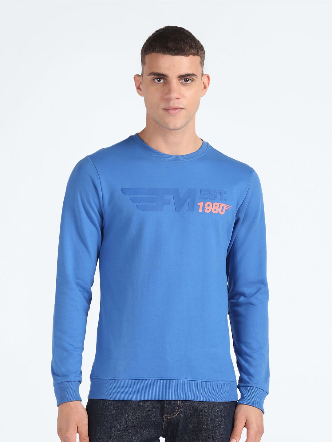 

Flying Machine Typography Printed Pullover, Blue