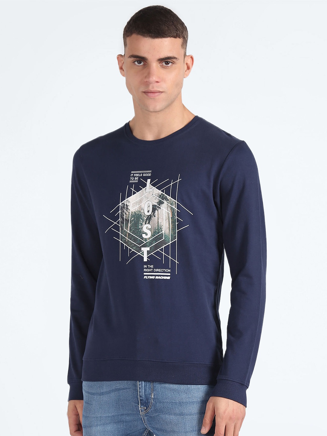 

Flying Machine Graphic Printed Pure Cotton Sweatshirt, Blue
