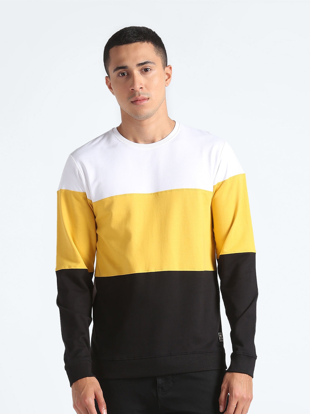 

Flying Machine Colourblocked Pure Cotton Pullover Sweatshirt, White