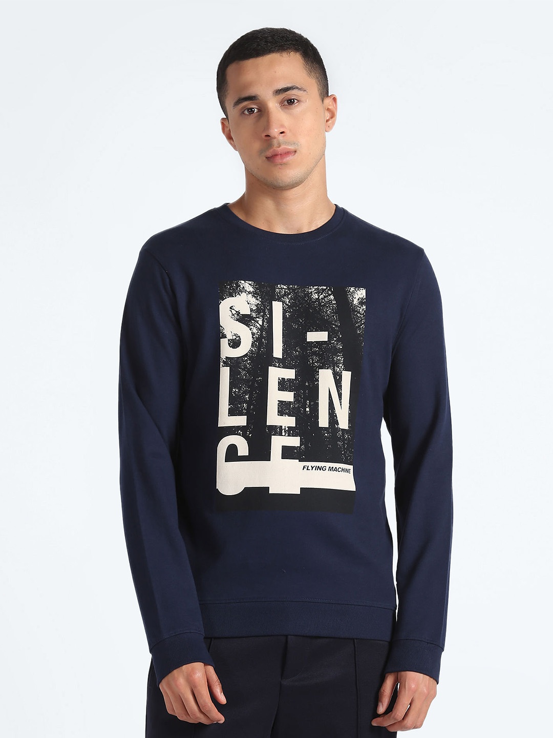 

Flying Machine Typographic Printed Pure Cotton Sweatshirt, Blue