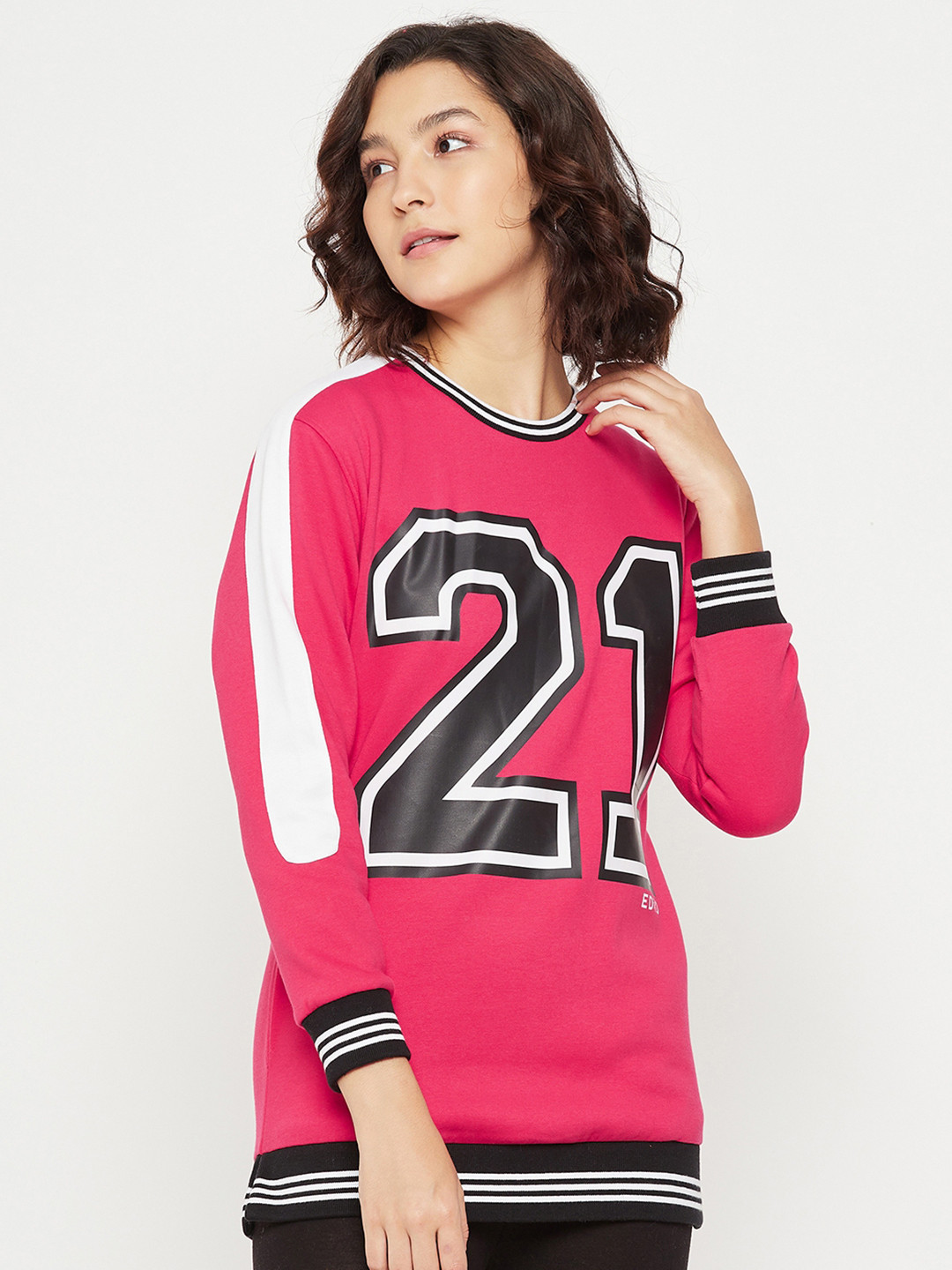 

EDRIO Alphanumeric Printed Fleece Pullover Sweatshirt, Pink