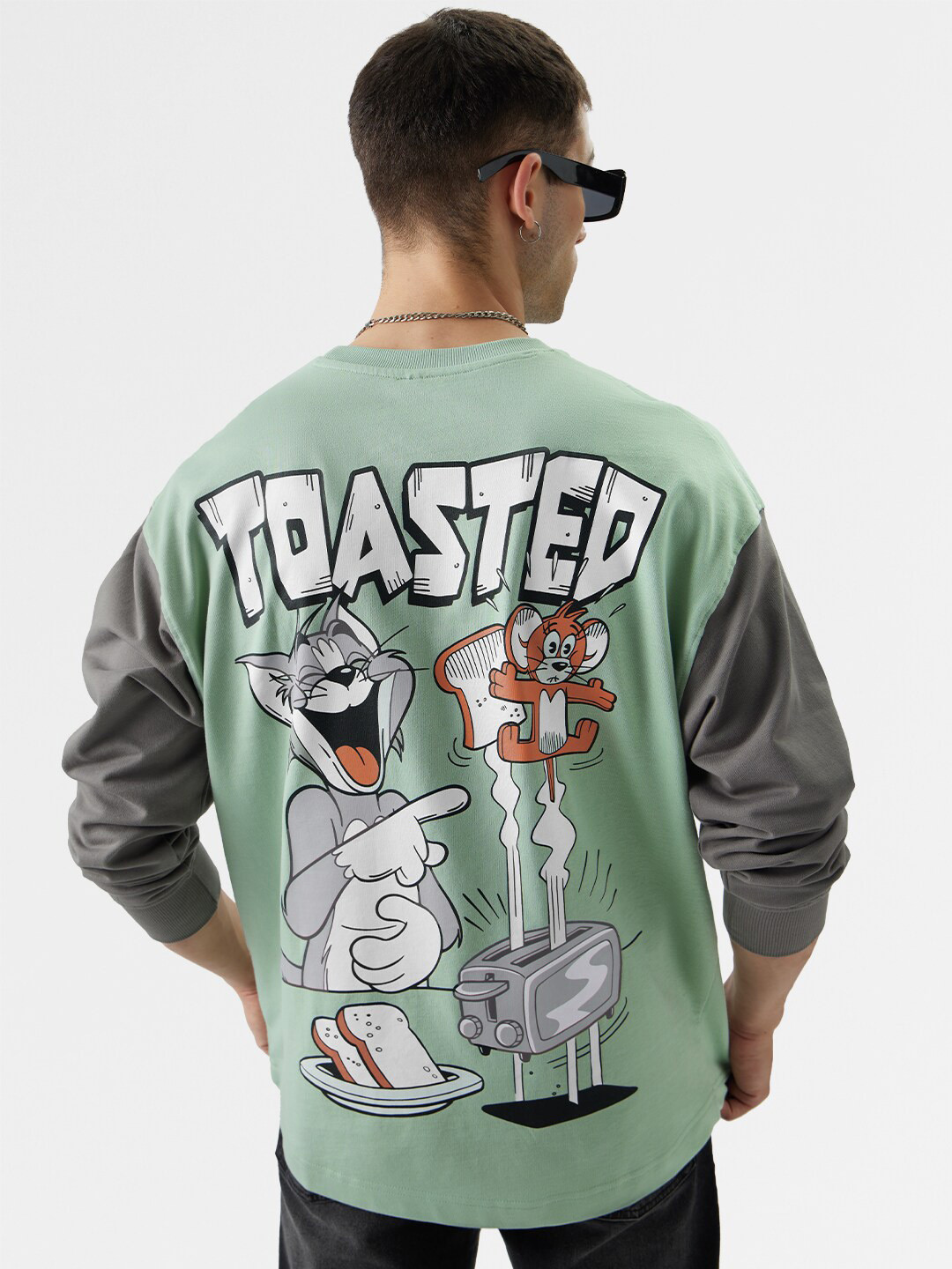 

The Souled Store Tom & Jerry Printed Oversized Cotton T-shirt, Green