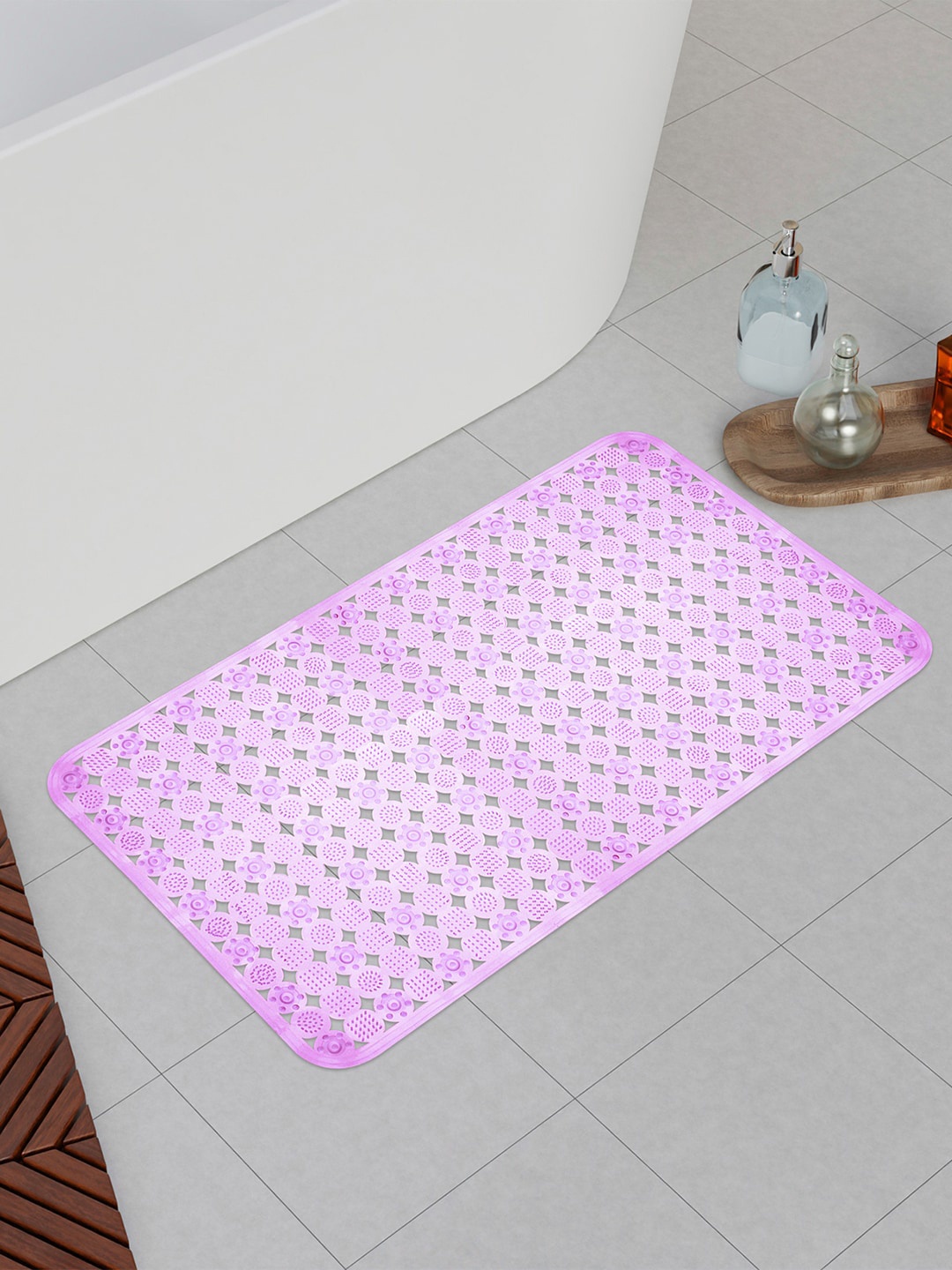 

Kuber Industries Pink & Green Set Of 2 Hole Anti-Skid Bathroom Mat