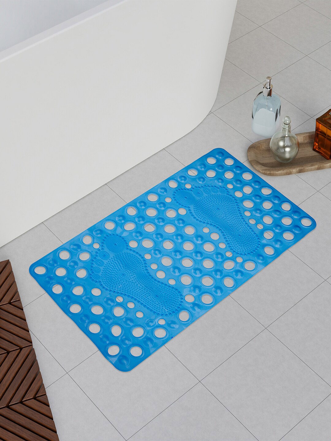 

Kuber Industries Blue Set Of 2 Hole Anti-Skid Bathroom Mat