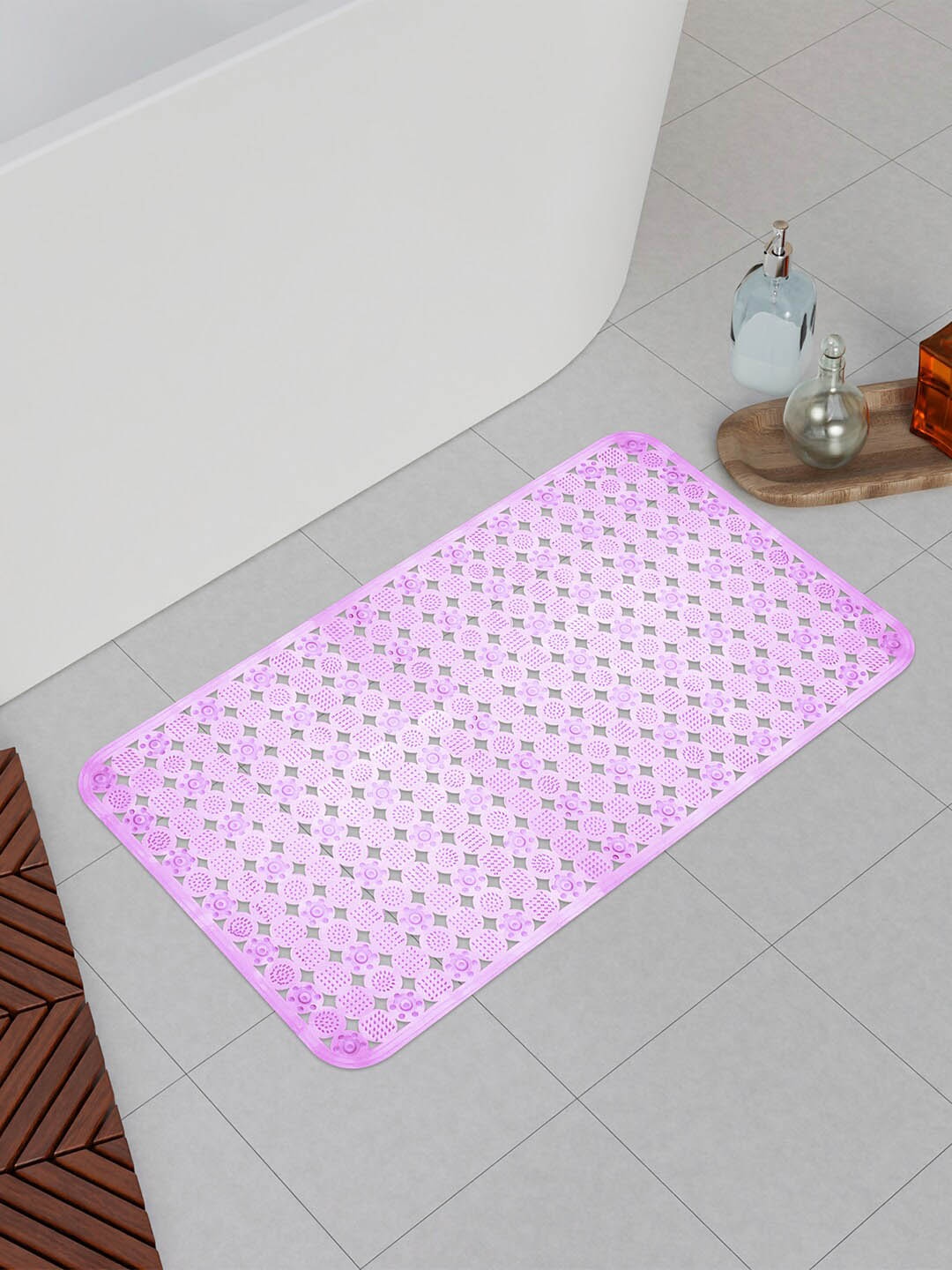 

Kuber Industries Blue & Purple 2 Pieces Anti Skid PVC Bath Shower Mats With Drain Holes