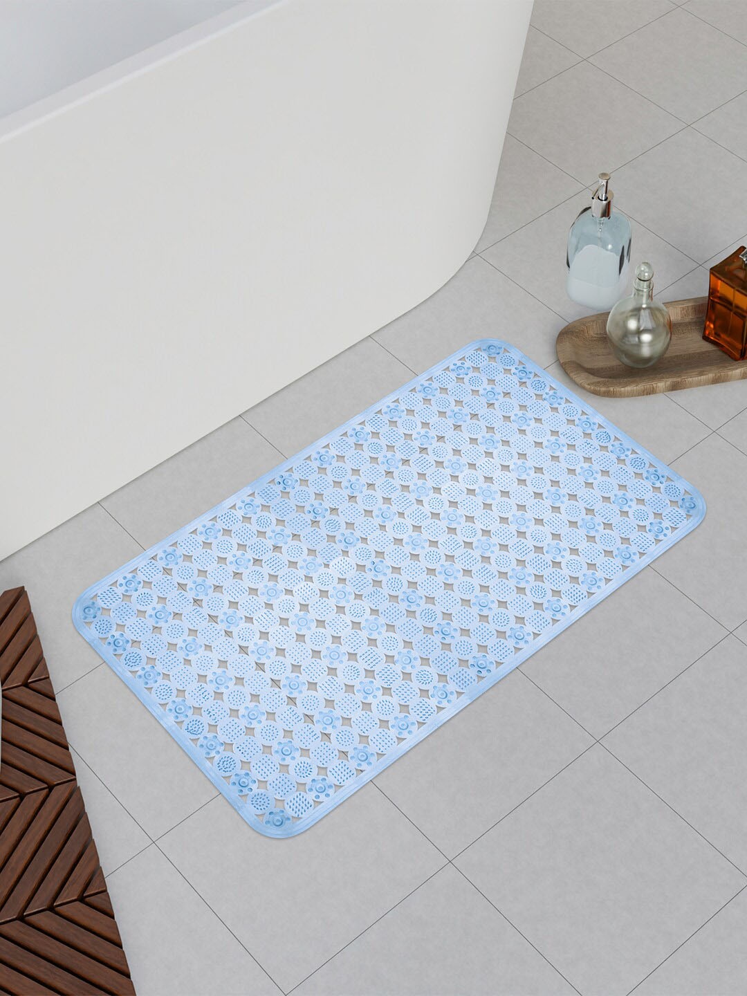 

Kuber Industries Green & Blue Set Of 2 Hole Anti-Skid Bathroom Mat