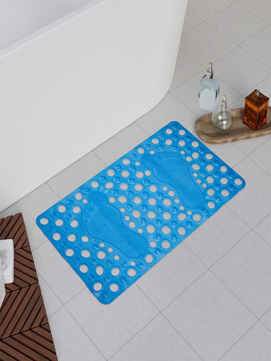 

Kuber Industries 2 Pcs Blue Anti-Skid Bathroom Mat