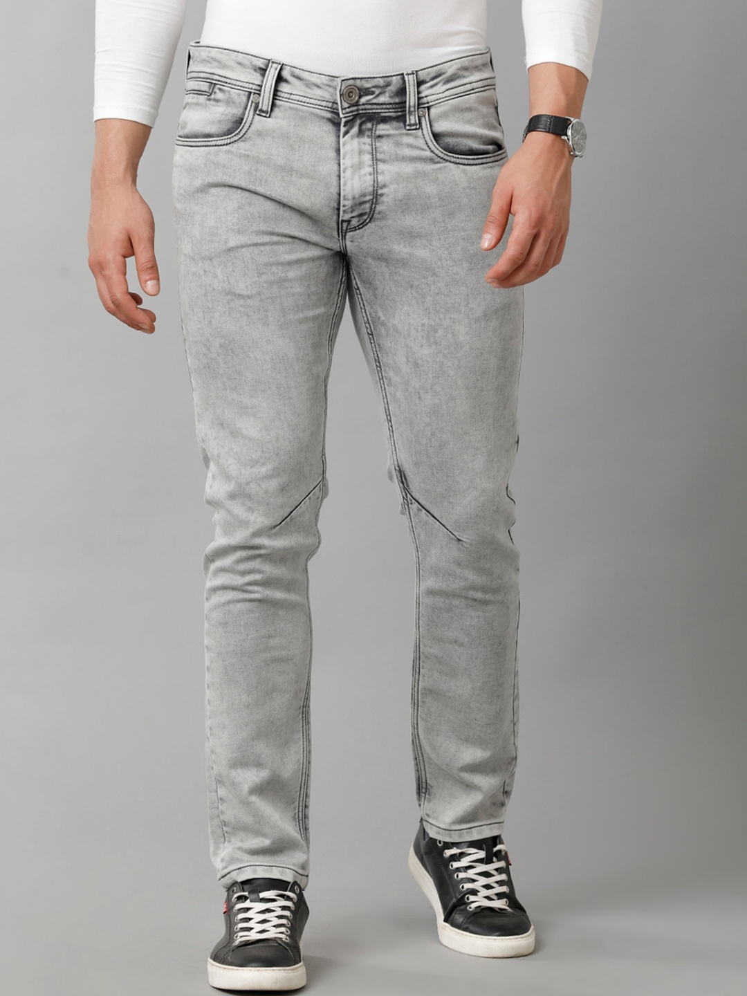 

Voi Jeans Men Clean Look Mid-Rise Heavy Fade Stretchable Jeans, Grey