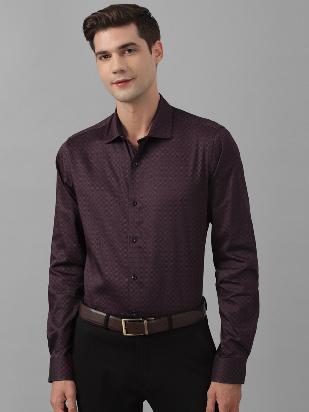 

Allen Solly Micro Printed Spread Collar Long Sleeve Slim Fit Cotton Formal Shirt, Purple