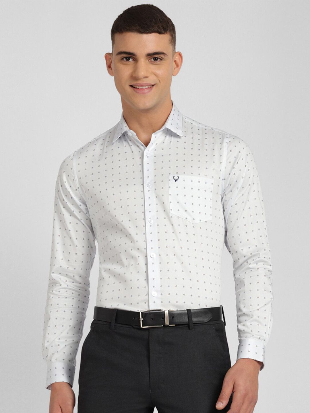 

Allen Solly Micro Printed Spread Collar Long Sleeve Slim Fit Cotton Formal Shirt, White