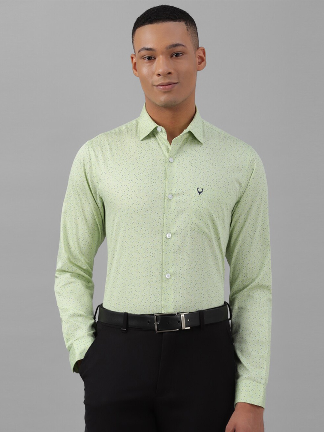 

Allen Solly Slim Fit Micro Disty Printed Pure Cotton Formal Shirt, Green