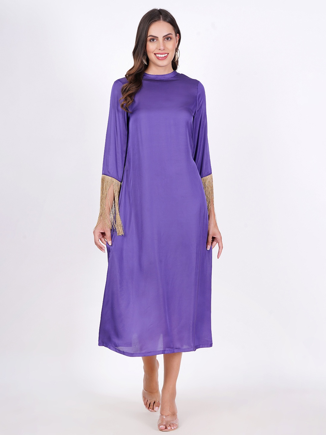 

MINGLAY Round Neck A-Line Midi Dress, Purple