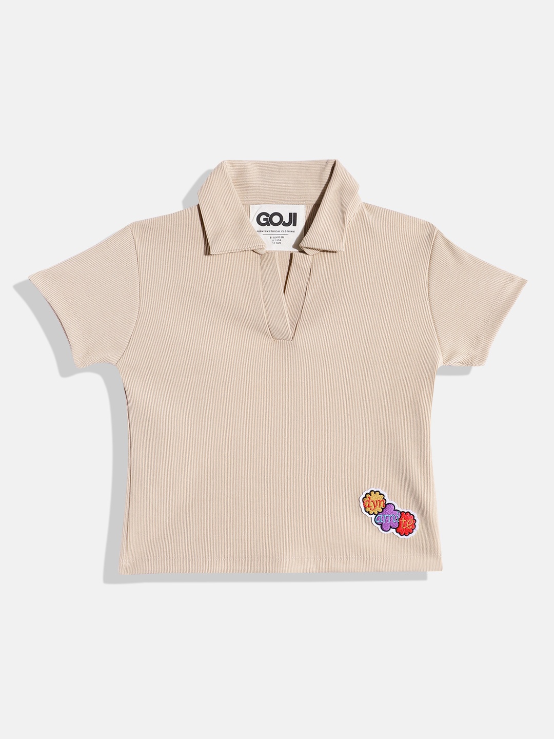 

GOJI Girls Polo Collar Applique T-shirt, Beige