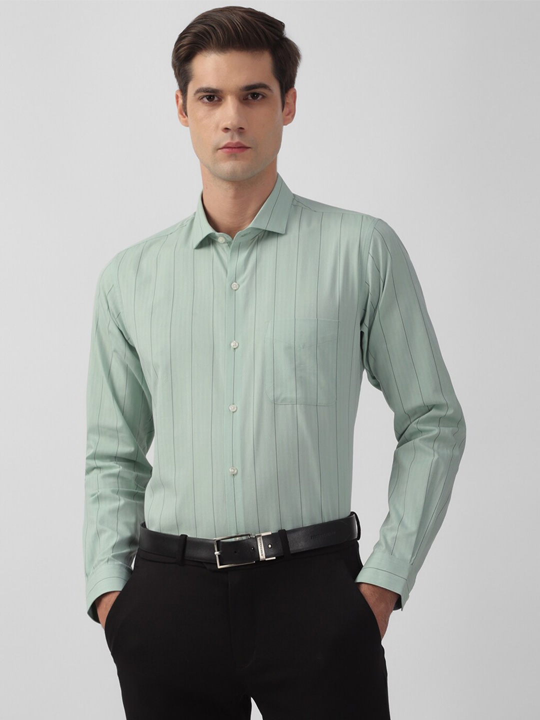 

Peter England Slim Fit Vertical Striped Cotton Formal Shirt, Green