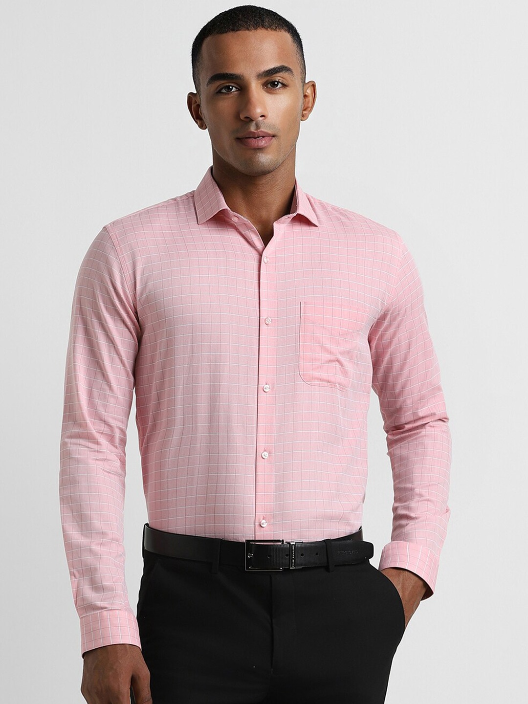 

Peter England Checked Spread Collar Formal Shirt, Pink