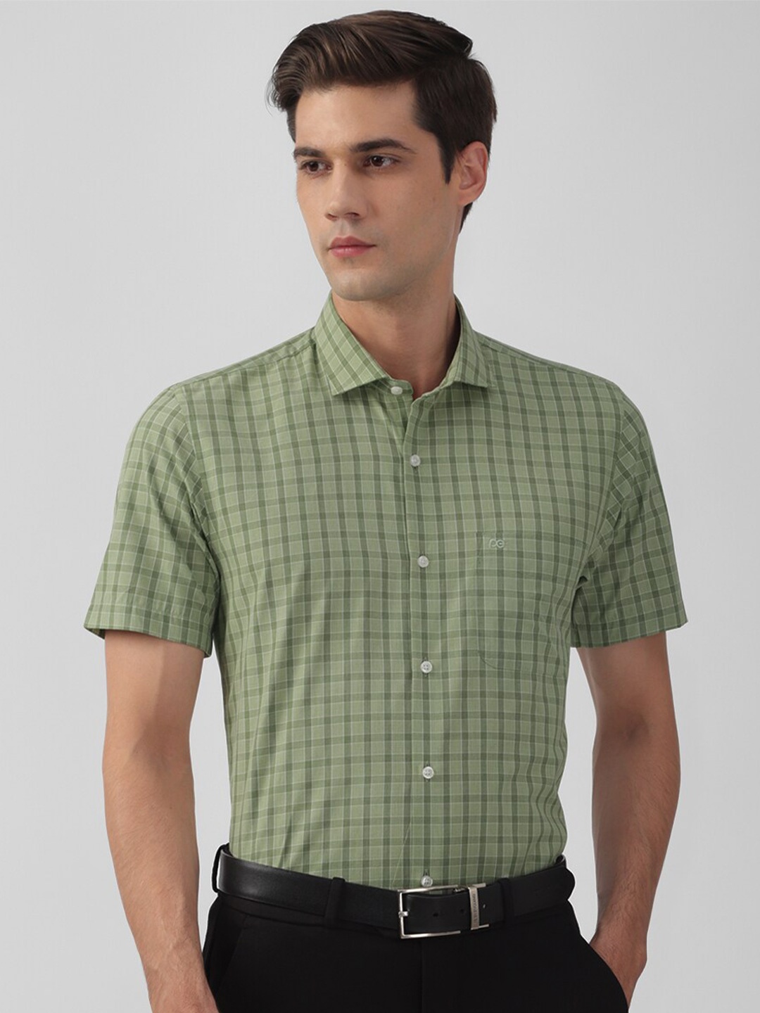 

Peter England Slim Fit Opaque Checked Formal Shirt, Green
