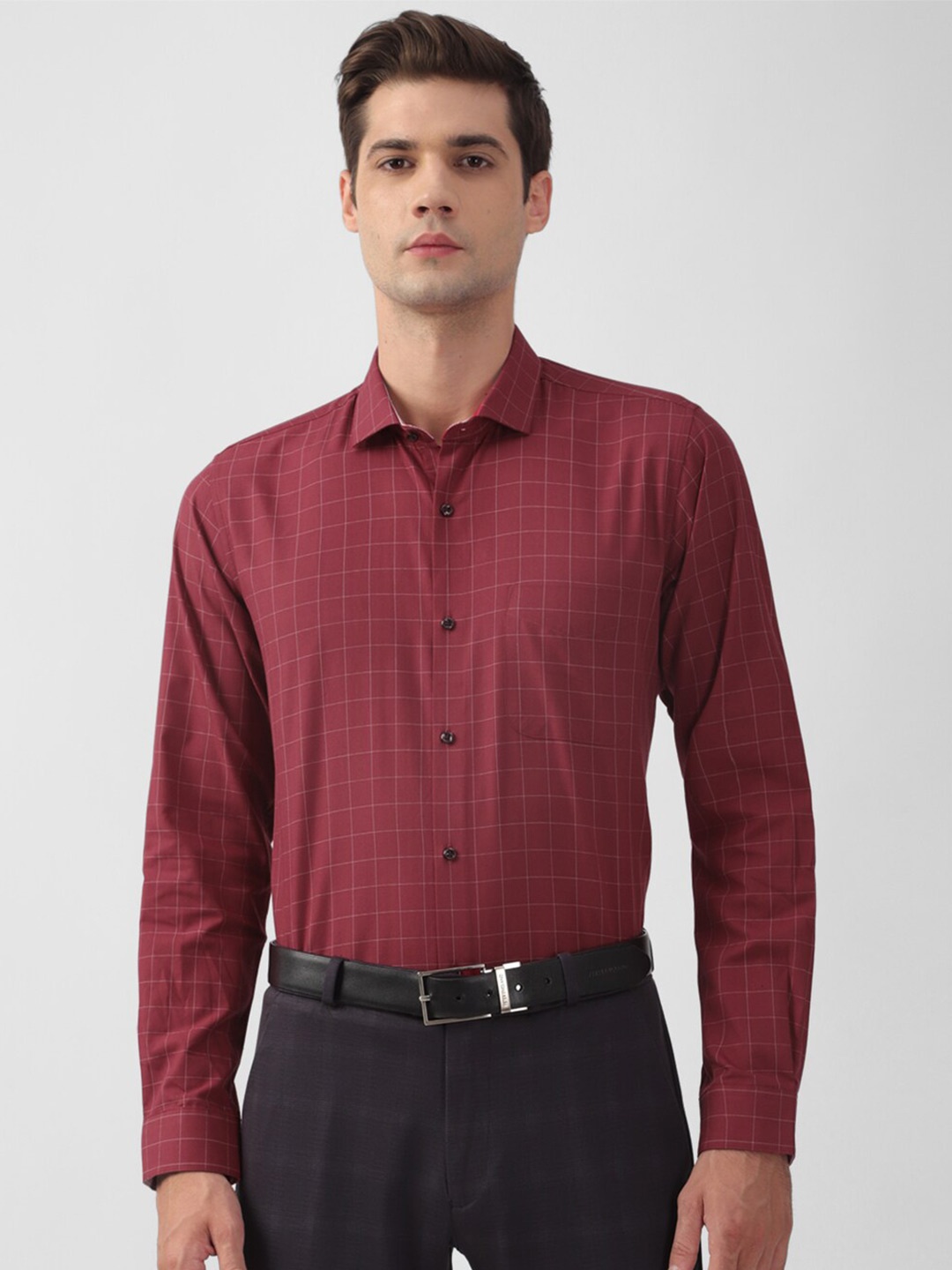 

Peter England Slim Fit Opaque Checked Formal Shirt, Maroon