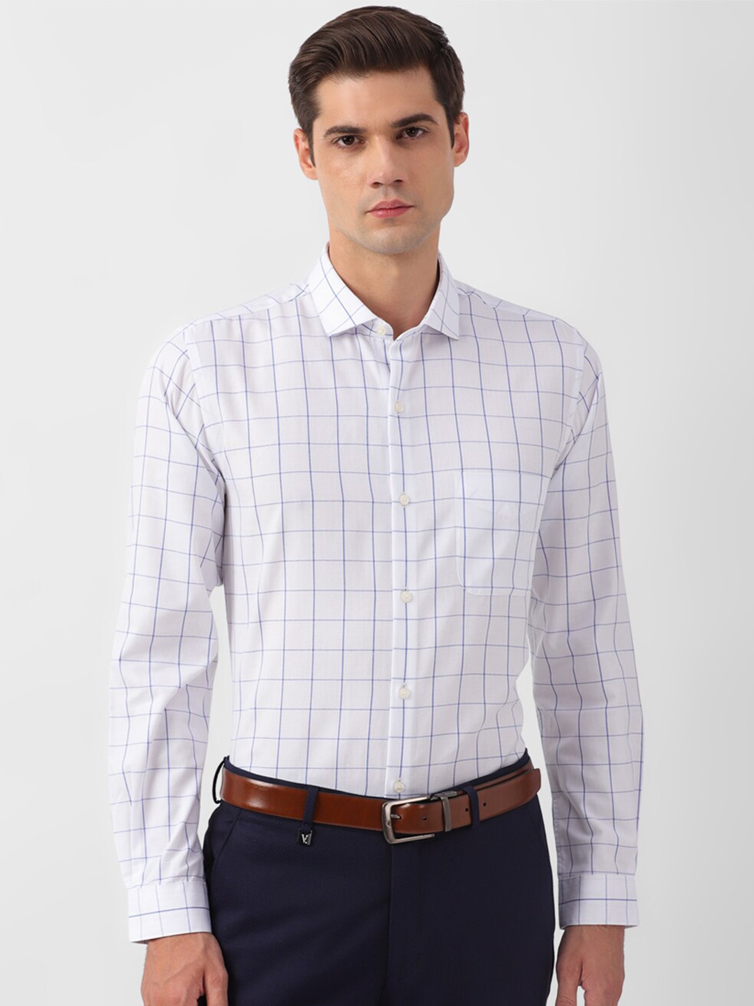 

Peter England Checked Cotton Formal Shirt, White