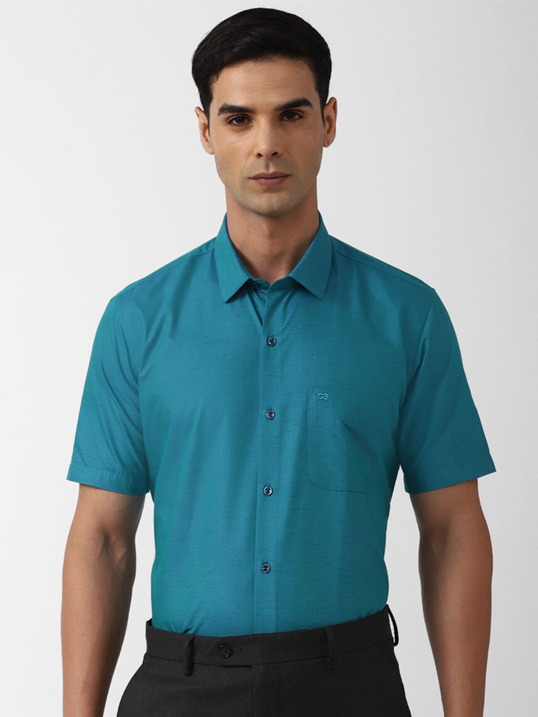 

Peter England Spread Collar Pure Cotton Formal Shirt, Blue