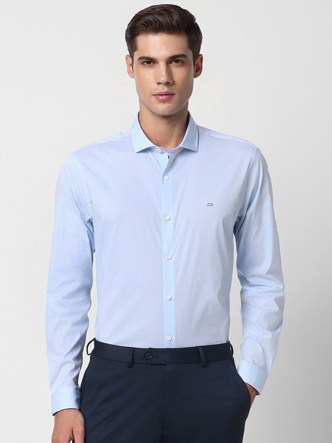 

Peter England Slim Fit Micro Checked Spread Collar Long Sleeves Casual Shirt, Blue