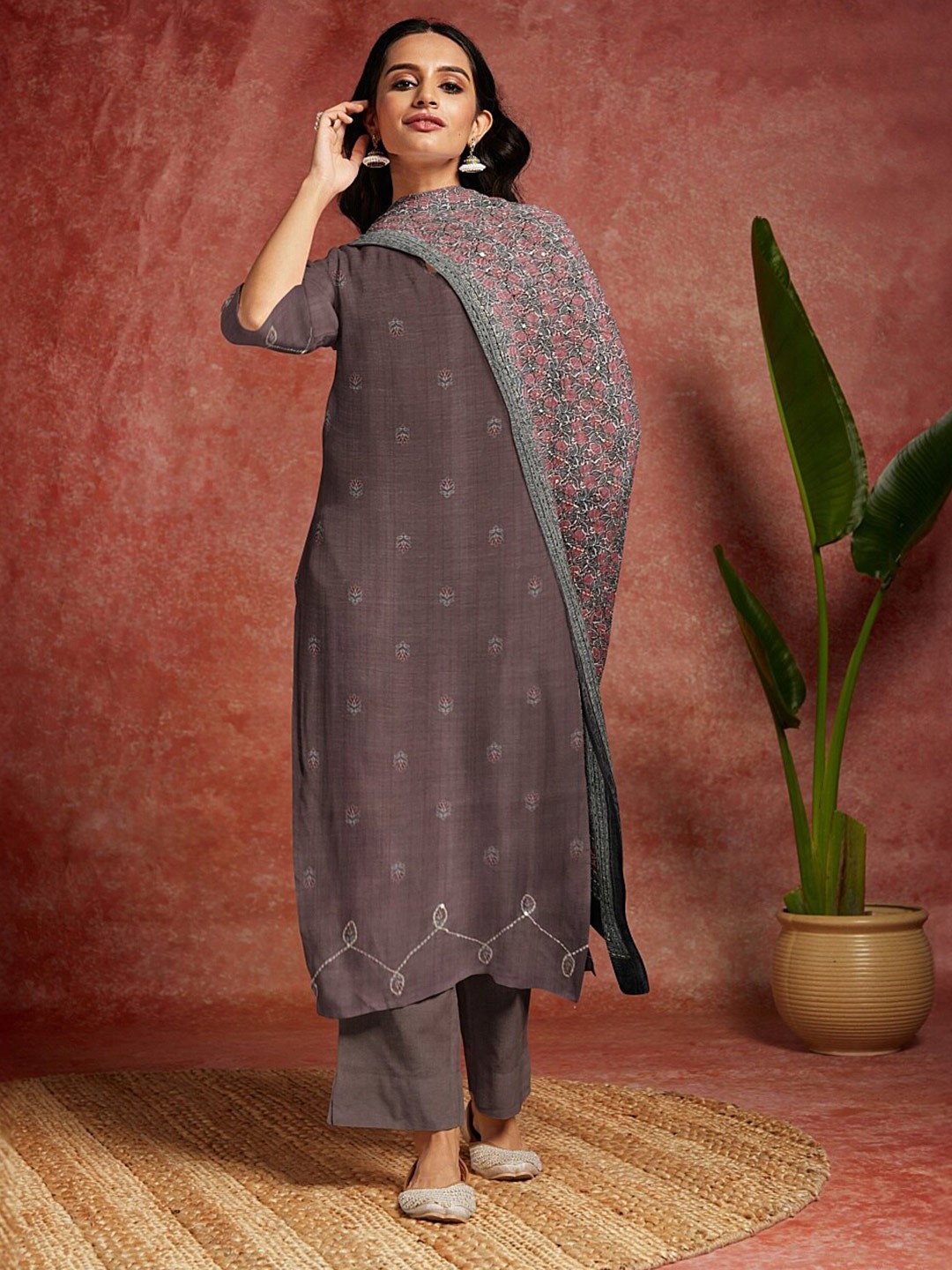 

Libas Brown Ethnic Motifs Embroidered Unstitched Dress Material