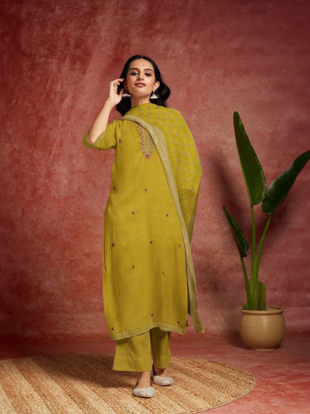 

Libas Ethnic Motifs Embroidered Beads and Stones Organza Unstitched Dress Material, Yellow