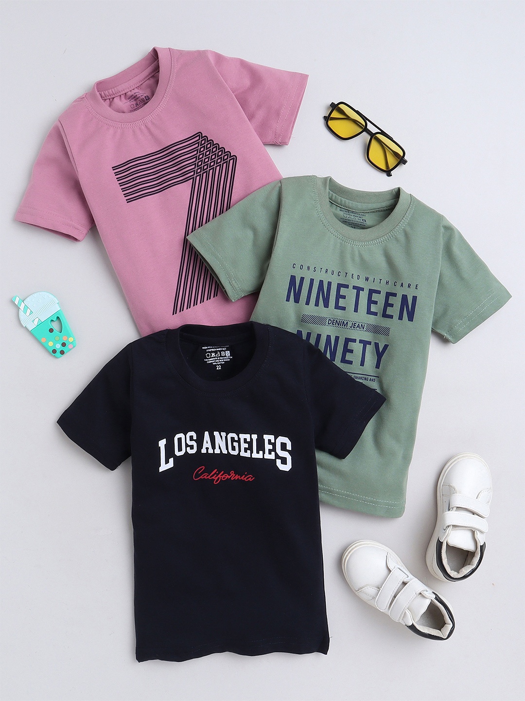 

BAESD Boys Pack of 3 Printed Round Neck Cotton T-shirts, Navy blue