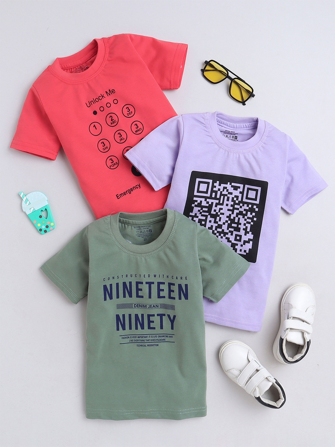 

BAESD Boys Pack of 3 Printed Round Neck Cotton T-shirts, Green