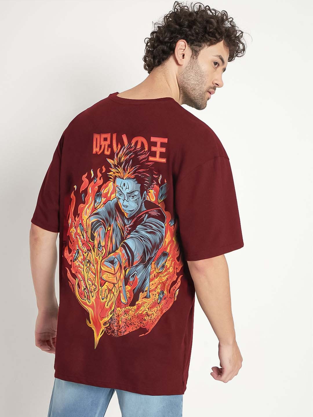 

COMICSENSE Jujutsu Kaisen Anime Fire Arrow Printed Cotton Oversized Tshirt, Red