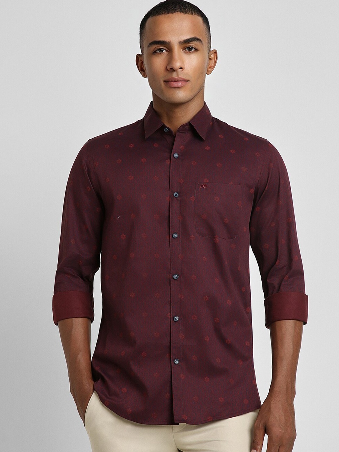 

Peter England Casuals Slim Fit Floral Printed Pure Cotton Shirt, Maroon