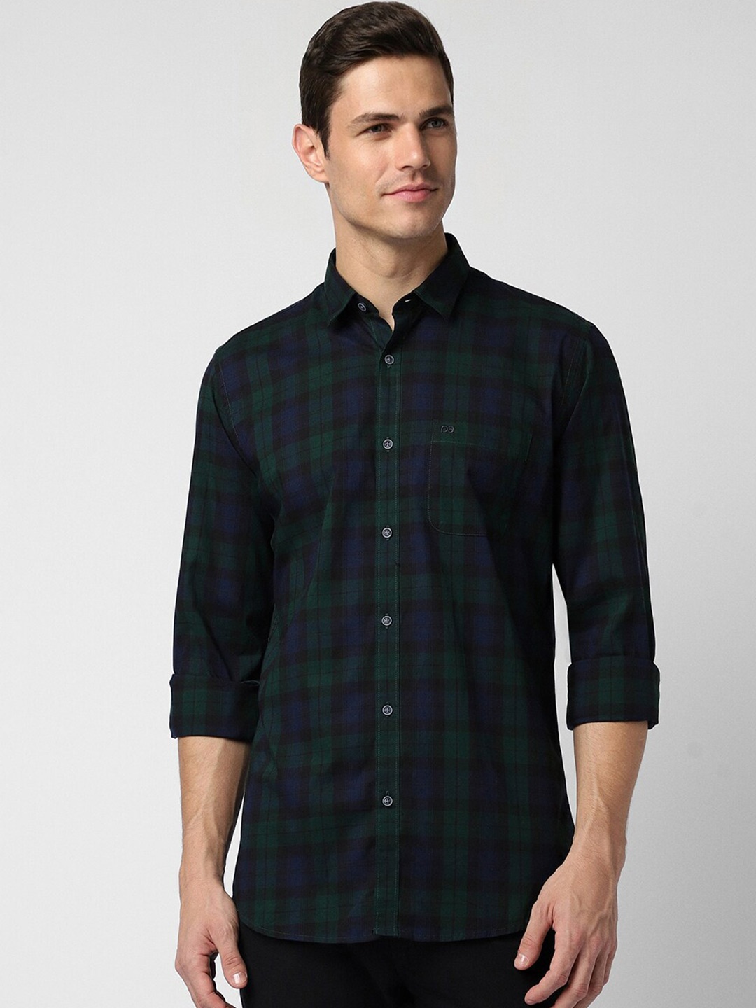 

Peter England Casuals Slim Fit Tartan Checks Casual Shirt, Navy blue