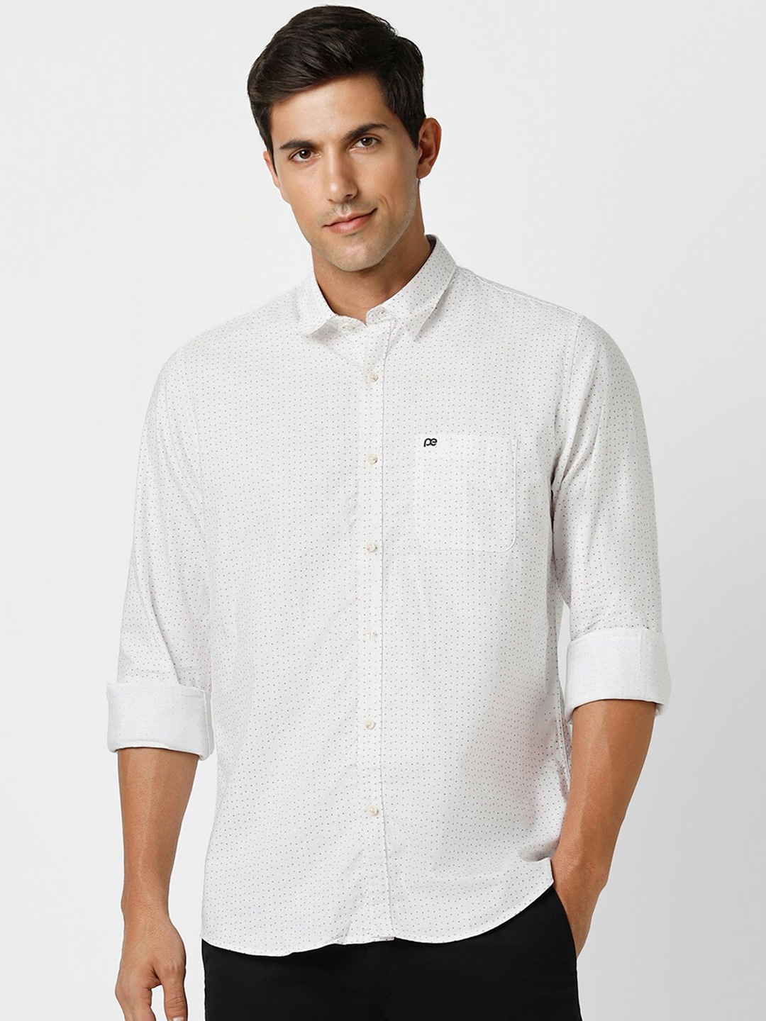 

Peter England Casuals Slim Fit Micro Disty Printed Pure Cotton Casual Shirt, White