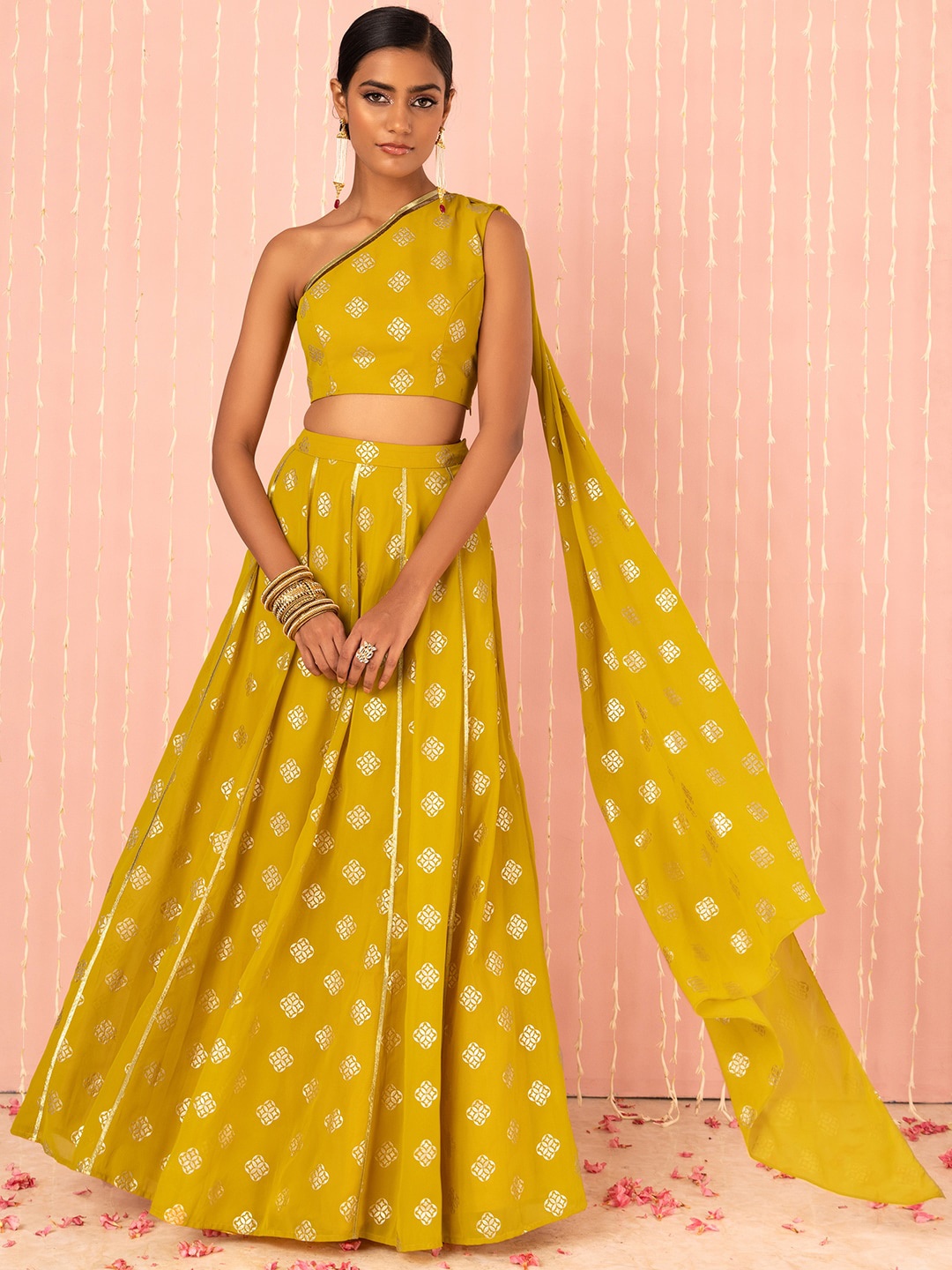 Indya X NIKHIL THAMPI Printed Top With Skirt Co-Ords, Yellow