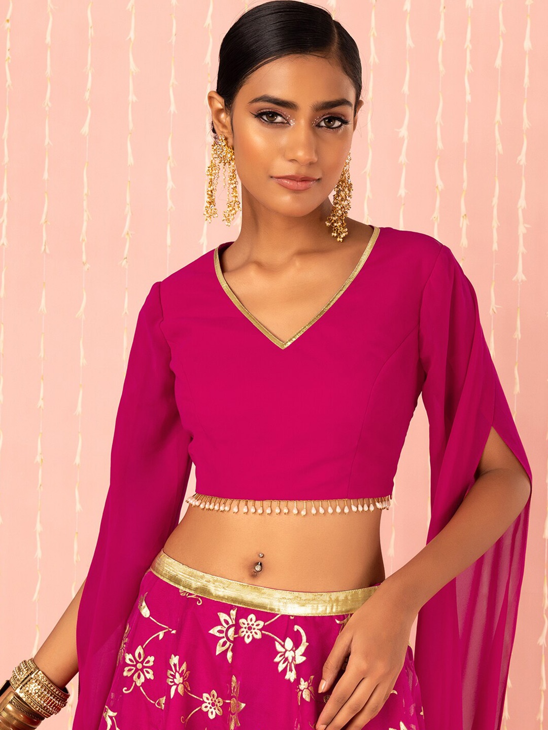 

INDYA X NIKHIL THAMPI V-Neck Exaggerated Sleeve Top, Pink