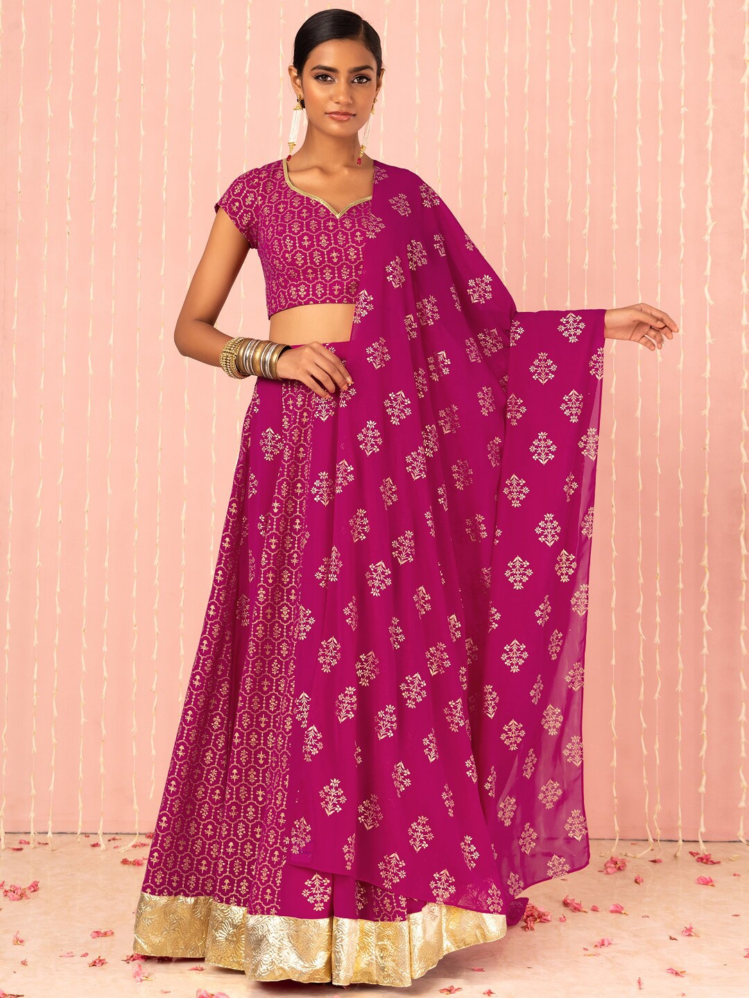

Indya X NIKHIL THAMPI Floral Foil Printed Dupatta, Pink