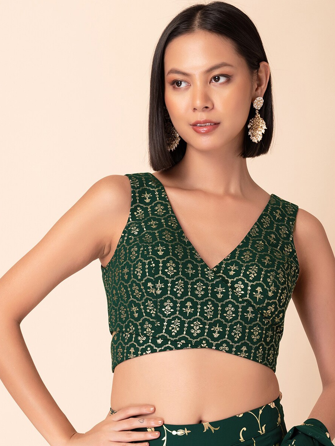 

INDYA X NIKHIL THAMPI Foil Print Wrap Blouse, Green