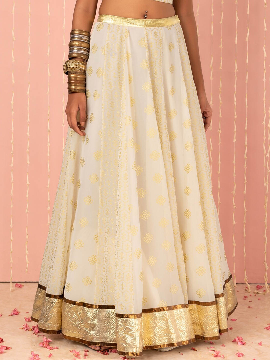 

INDYA X NIKHIL THAMPI Foil Printed Lehenga Skirt, White
