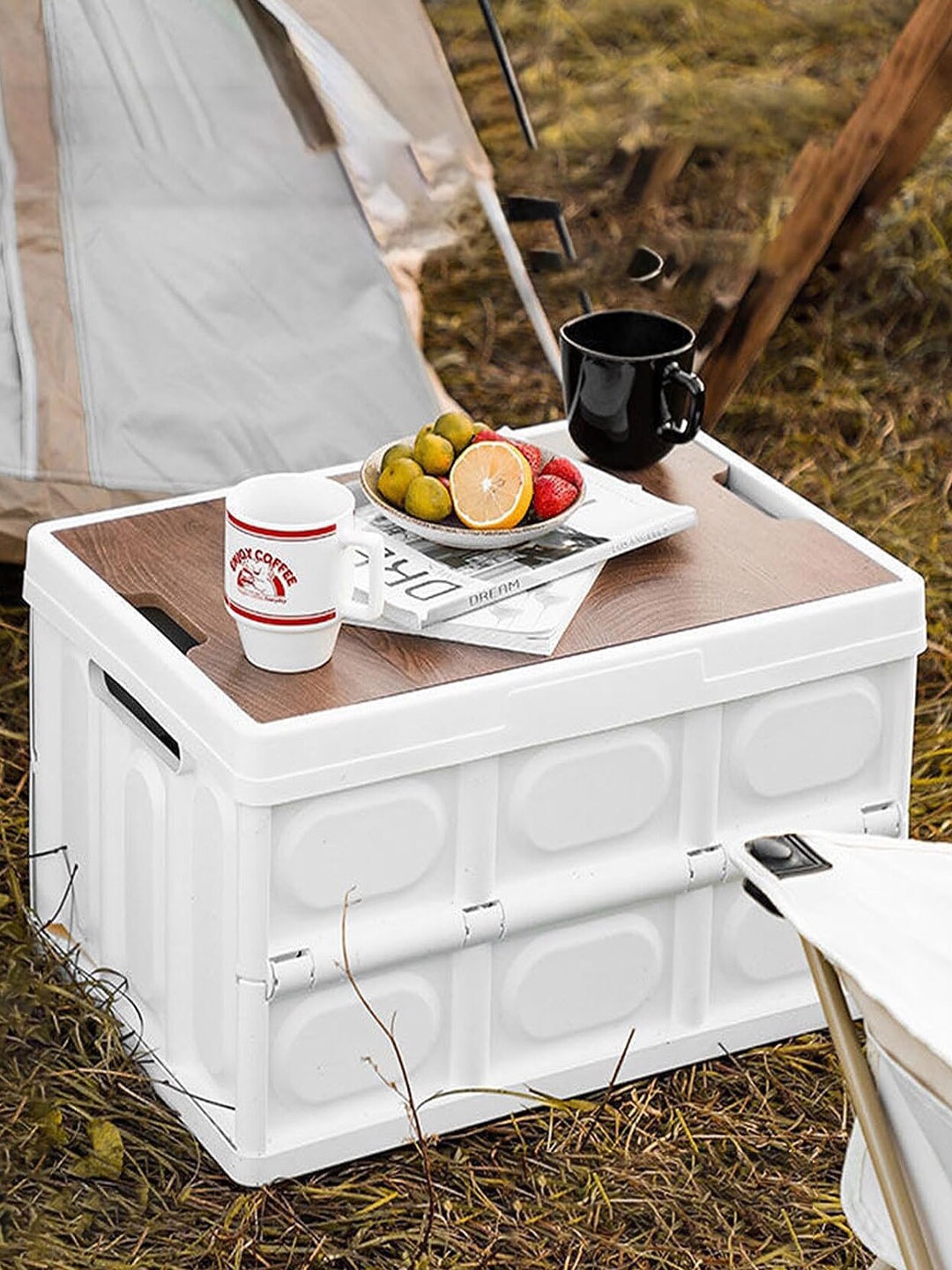 

HOUSE OF QUIRK White Wood Folding Storage Bin with Lid