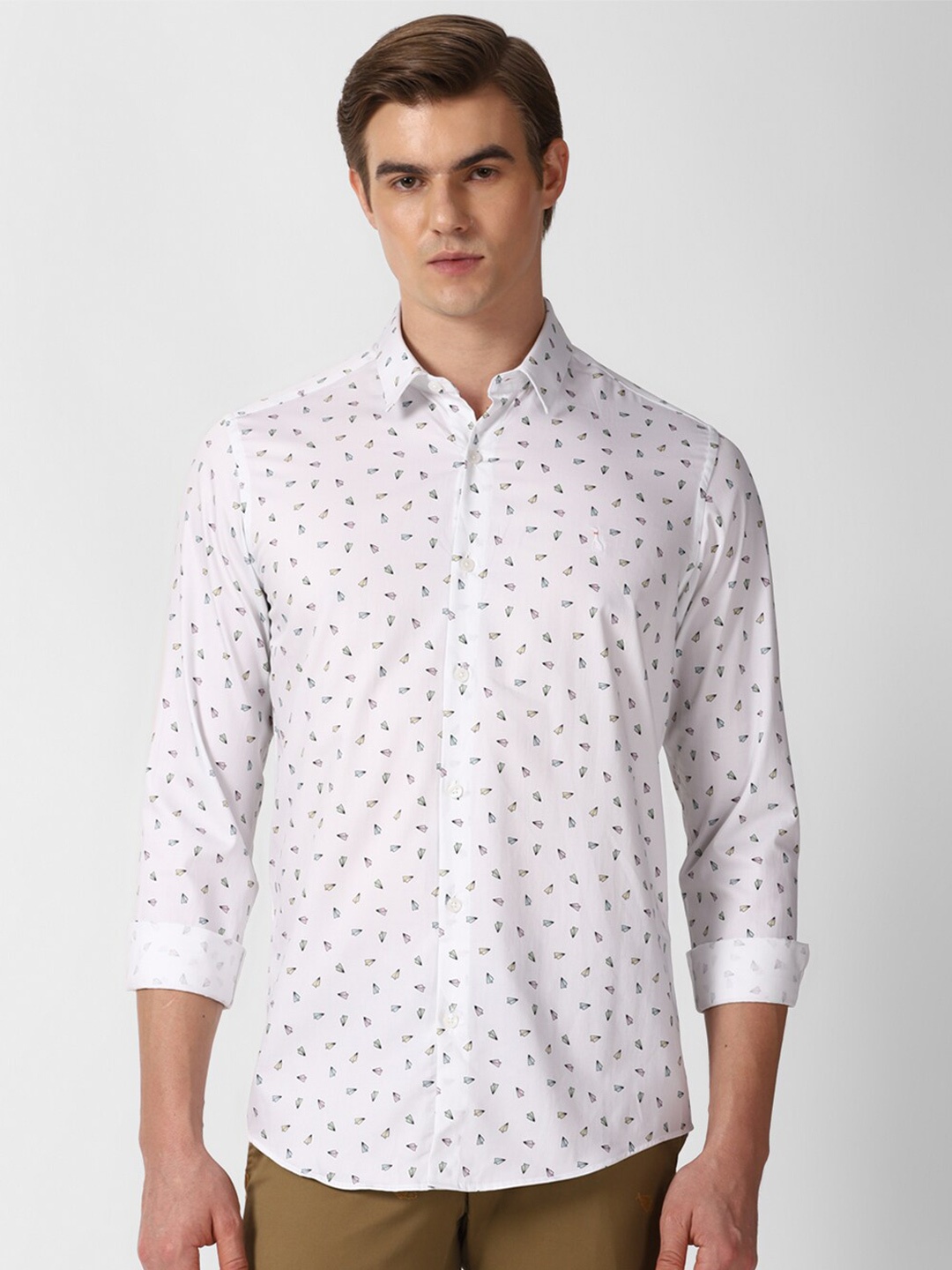 

SIMON CARTER LONDON Conversational Printed Spread Collar Pure Cotton Casual Shirt, White