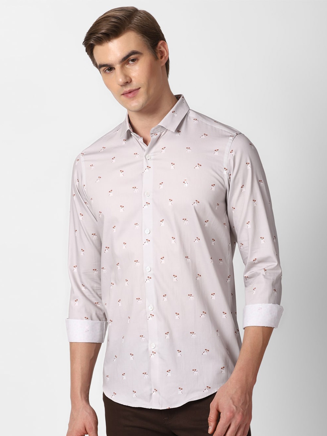 

SIMON CARTER LONDON Conversational Printed Spread Collar Pure Cotton Casual Shirt, Grey