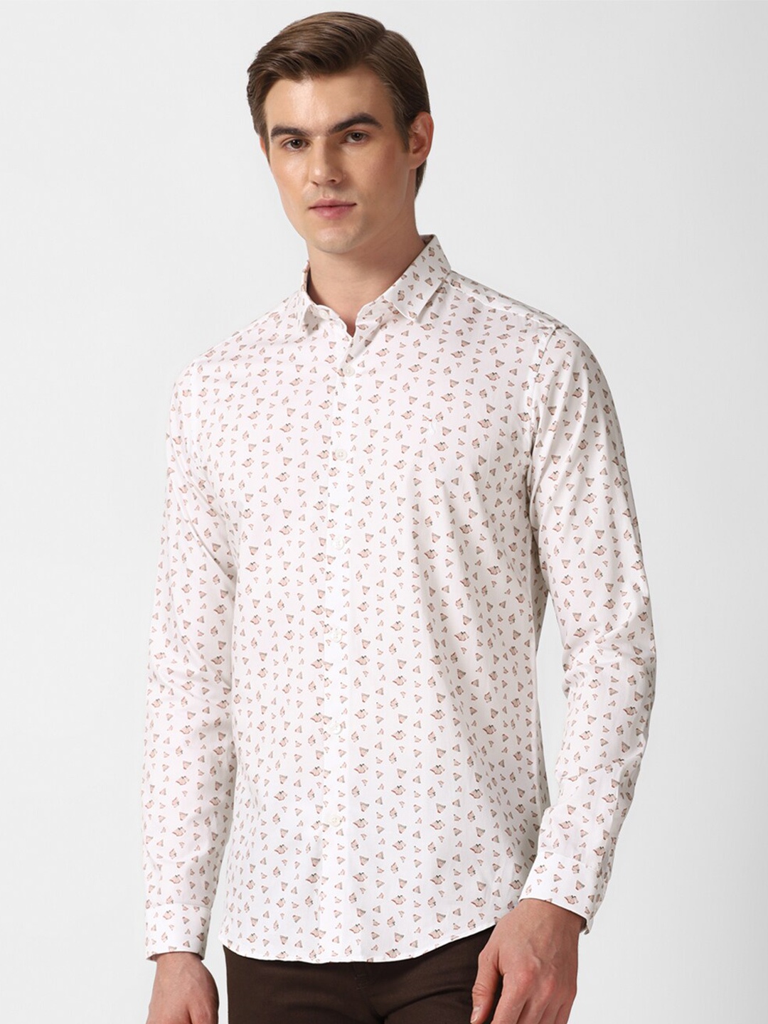 

SIMON CARTER LONDON Conversational Printed Spread Collar Pure Cotton Casual Shirt, White