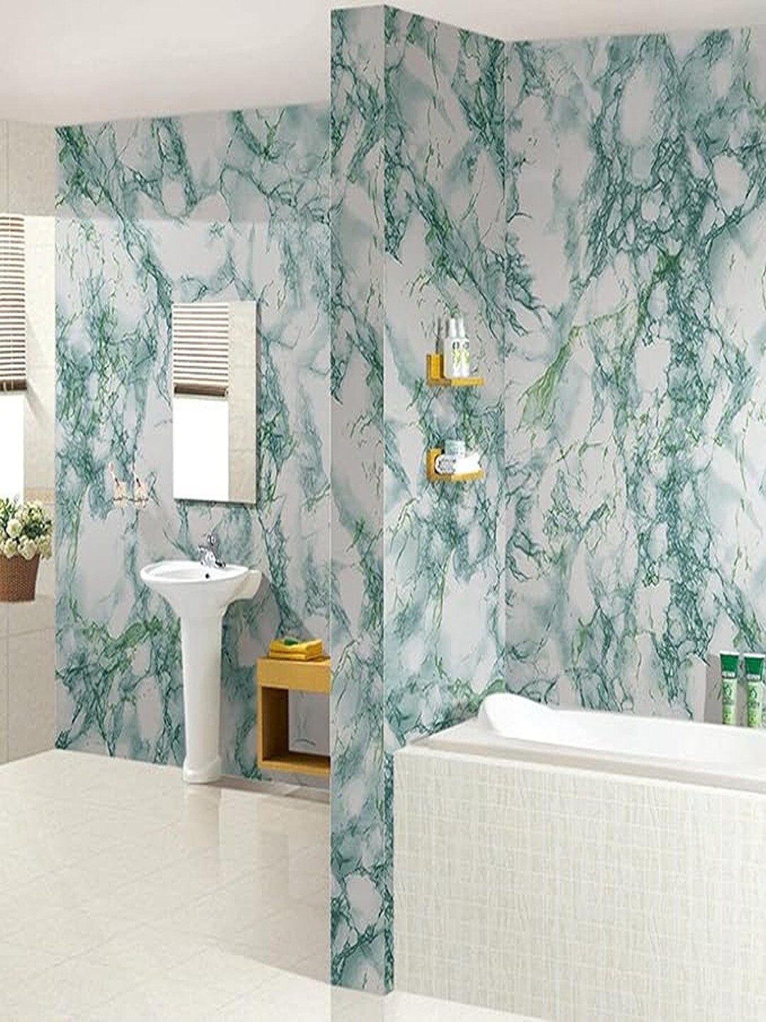 

Univocean White & Green Marble Peel & Stick Vinyl PVC Self Adhesive 3D Wallpaper