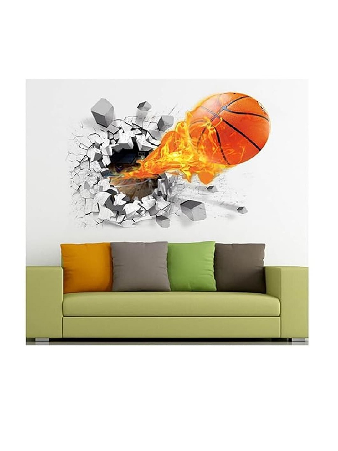 

Univocean Kids rey & Orange Fire Basketball 3D VC Waterproof Wallpaper, Grey